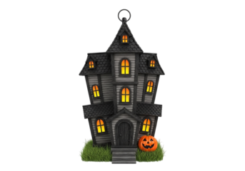 Haunted house decoration with pumpkin isolated on transparent background