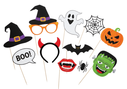 Halloween photo booth props isolated on transparent background - Powered by Adobe