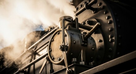 Fototapeta premium Steam Engine Close Up: Vintage Train Mechanism Detail