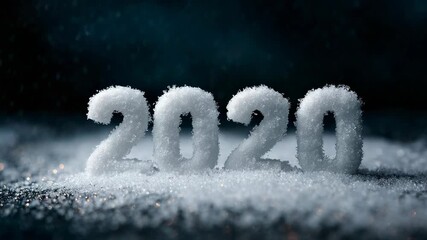 Snowy numbers mark the beginning of 2020 with a frosty touch in a winter landscape