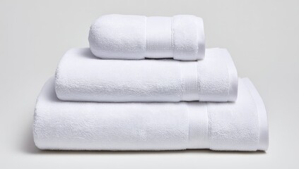 Stacked white towels against a plain background