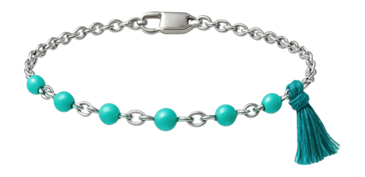 Silver chain anklet with turquoise beads for boho-inspired outfits