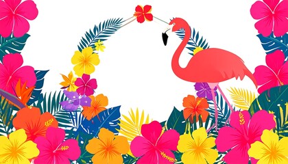 Obraz premium Vibrant tropical floral background with flamingo