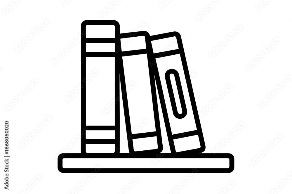 Poster stack of three books on a shelf in minimalist black and white design