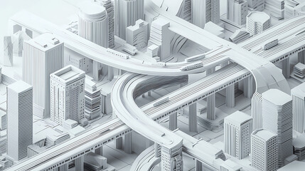 Fototapeta premium a white model city showcasing intricate road and bridge networks, symbolizing urban planning