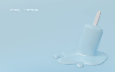Minimalistic illustration of a melting blue ice cream popsicle on a bright pastel background.