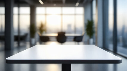 Minimal White Table with Office Blur