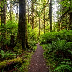 Naklejka premium Sunlit forest path