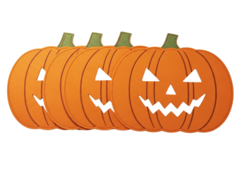Four carved pumpkins isolated on transparent background