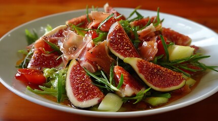 Fresh salad with figs prosciutto or jamon