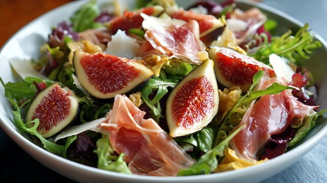 Fresh salad with figs prosciutto or jamon - Powered by Adobe
