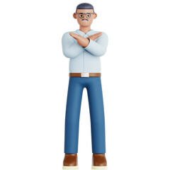 3D Rendering of Business Man with Crossed Arms Showing Rejection Gesture