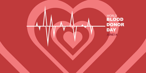 Red background with heart and heartbeat
shape symbolizing World Blood Donor
Day, love, and saving lives. Medicine or
Hospital vector illustration