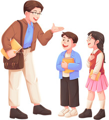 Fototapeta premium Teacher and Students Discussion Illustration