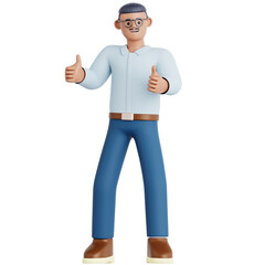 Cheerful 3D Rendered Cartoon Style Man Giving Double Thumbs Up Gesture