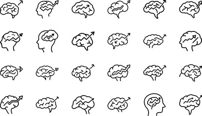 Business Success Icons Set – Line Style Achievement, Growth, Leadership, Productivity, Strategy, Mountain Goal, Motivation, Award, Star, Crown, Certificate, Diamond Medal, Gear, Brain, Stopwatch, Care