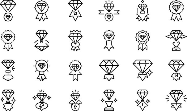 Business Success Icons Set – Line Style Achievement, Growth, Leadership, Productivity, Strategy, Mountain Goal, Motivation, Award, Star, Crown, Certificate, Diamond Medal, Gear, Brain, Stopwatch, Care