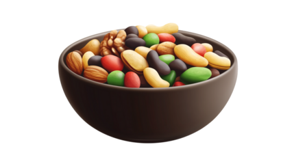 Bowl of mixed nuts isolated on transparent background 