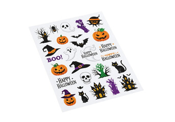 Sheet of halloween stickers isolated on transparent background