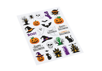 Sheet of halloween stickers isolated on transparent background