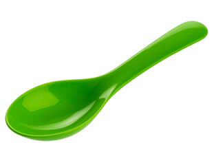  Angled Green Plastic Spoon with Shadowed Handle, Perspective View, isolated on transparent background PNG