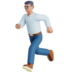 Cartoon Style Energetic Man Running in a Hurry 3D Render