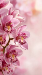 Stunning photo of delicate pink soft background featuring orchid flowers Floral greeting card spring concept with Copy space.