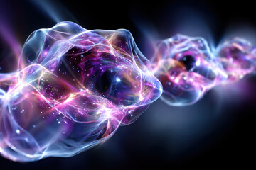 Colorful abstract cosmic waves move through dark space with glowing light effects