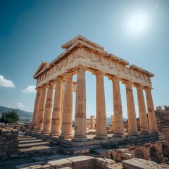 Obraz premium Ancient Stone Building with Columns against Sunny Blue Sky Architecture