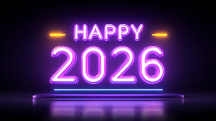 bright purple neon 'Happy 2026' transparent circuit lines