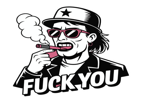 Rebellious Woman Smoking Cigar, Vintage Style Illustration, Bold Attitude