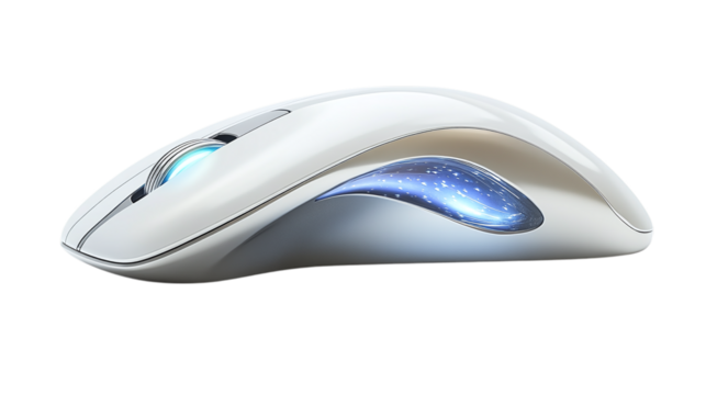 Modern wireless mouse with ergonomic shape isolated on transparent background 