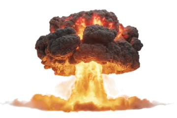 Colossal nuclear explosion mushroom cloud fiery ascent transparent background
