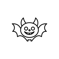 Cute Bat Icon. Kawaii Halloween Flying Vampire Cartoon Vector