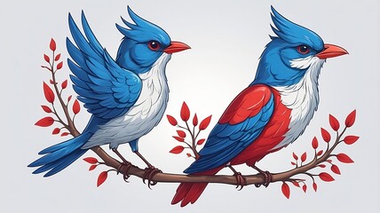 Fototapeta premium Two birds blue and black colour illustration
