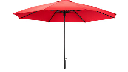 Open umbrella with red canopy isolated on transparent background 