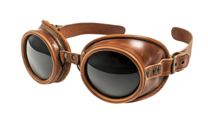Retro leather aviator goggles isolated on transparent background 