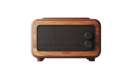 Retro radio with wooden casing isolated on transparent background 
