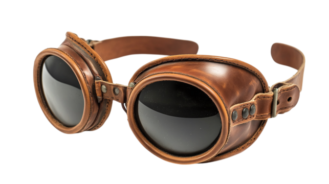 Retro leather aviator goggles isolated on transparent background 