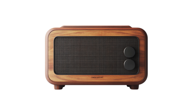 Retro radio with wooden casing isolated on transparent background 