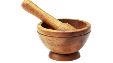 Retro wooden pestle and mortar isolated on transparent background 