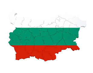 3D Transparent Map of Bulgaria with National Flag Colors Filled Inside, Isometric Angle, PNG