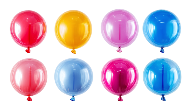 Set of colorful balloons isolated on transparent background 