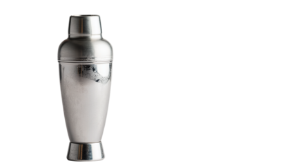 Silver metal cocktail shaker isolated on transparent background 