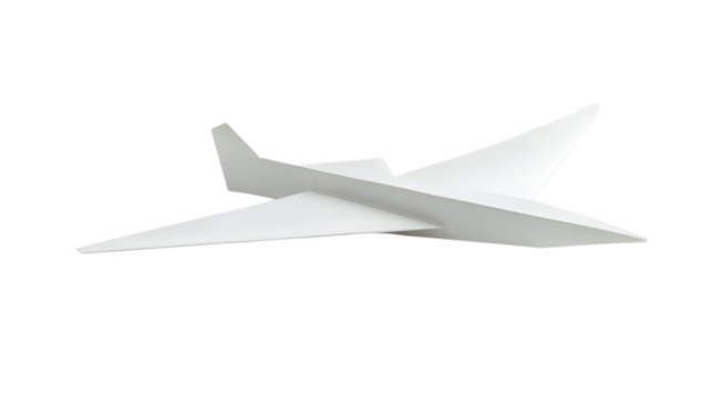 Simple white paper airplane isolated on transparent background 