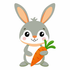 Obraz premium Adorable Cartoon Bunny Rabbit Holding a Carrot: Happy, Childlike, Springtime Illustration