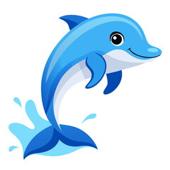 Obraz premium Happy Cartoon Dolphin Leaping from Water, Playful Aquatic Animal Illustration, Childrens Book Style
