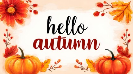 Bright autumn illustration with vivid pumpkins and colorful foliage, surrounded by seasonal decorations, perfect for cozy fall celebrations.
