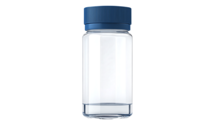 Transparent water bottle with blue cap isolated on transparent background 