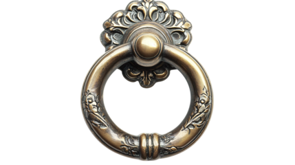 Vintage brass door knocker isolated on transparent background 